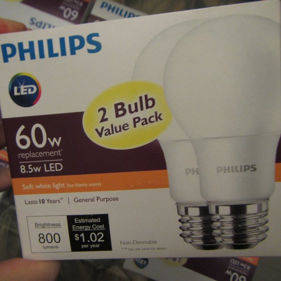Lot 24 Philips 8.5W 60W Equivalent Soft White (2700K) A19 LED Light Bulbs 2-Pack - Picture 2 of 2